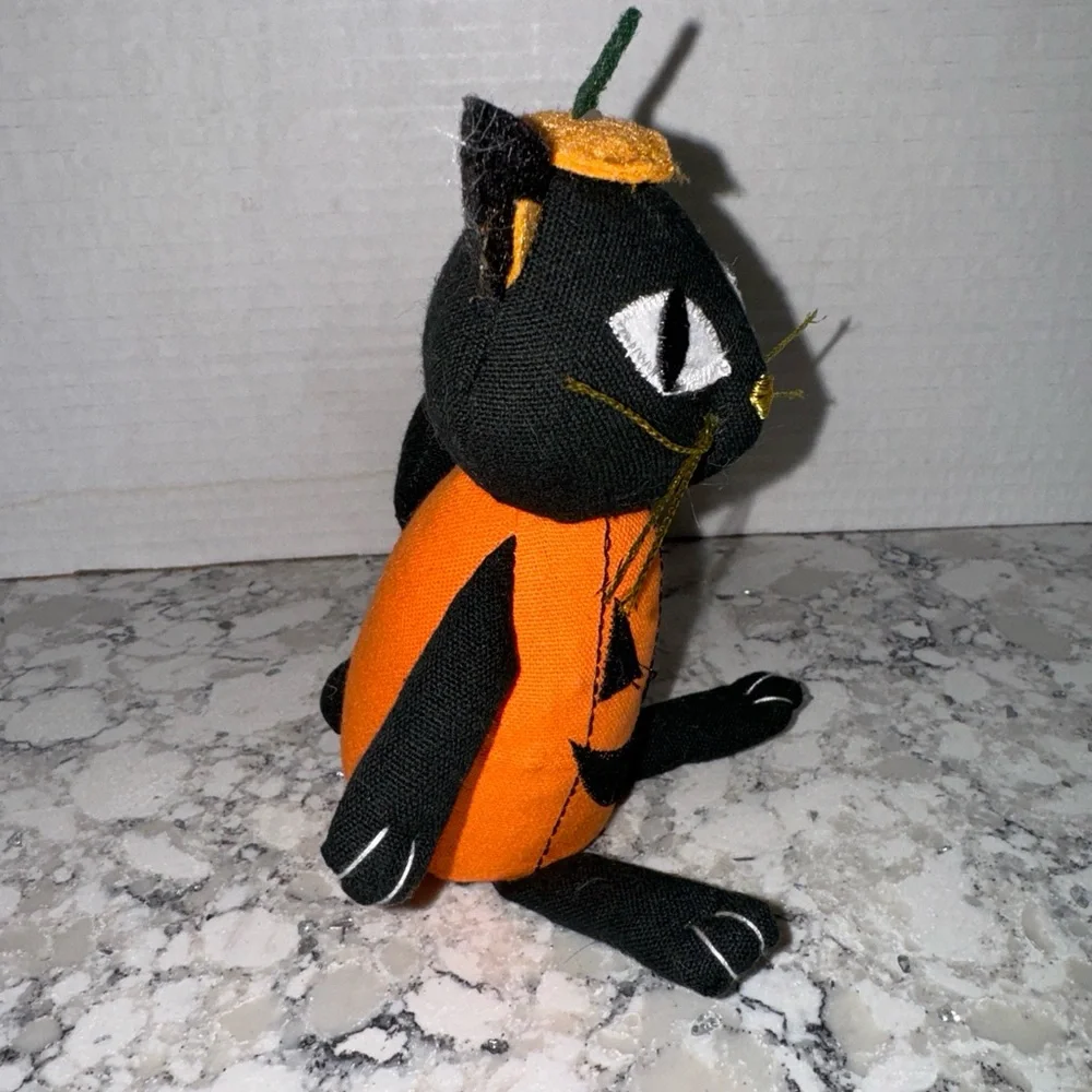 Target Halloween Decor Sitting Black Cat With Orange Pumpkin Outfit 2020 6”